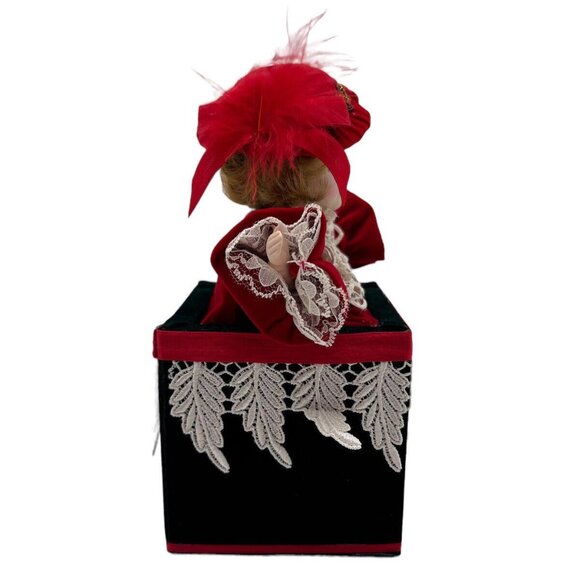 Vintage Jack-In-The-Box Jester Porcelain Doll With Red Velvet Victorian Outfit L - Picture 3 of 10